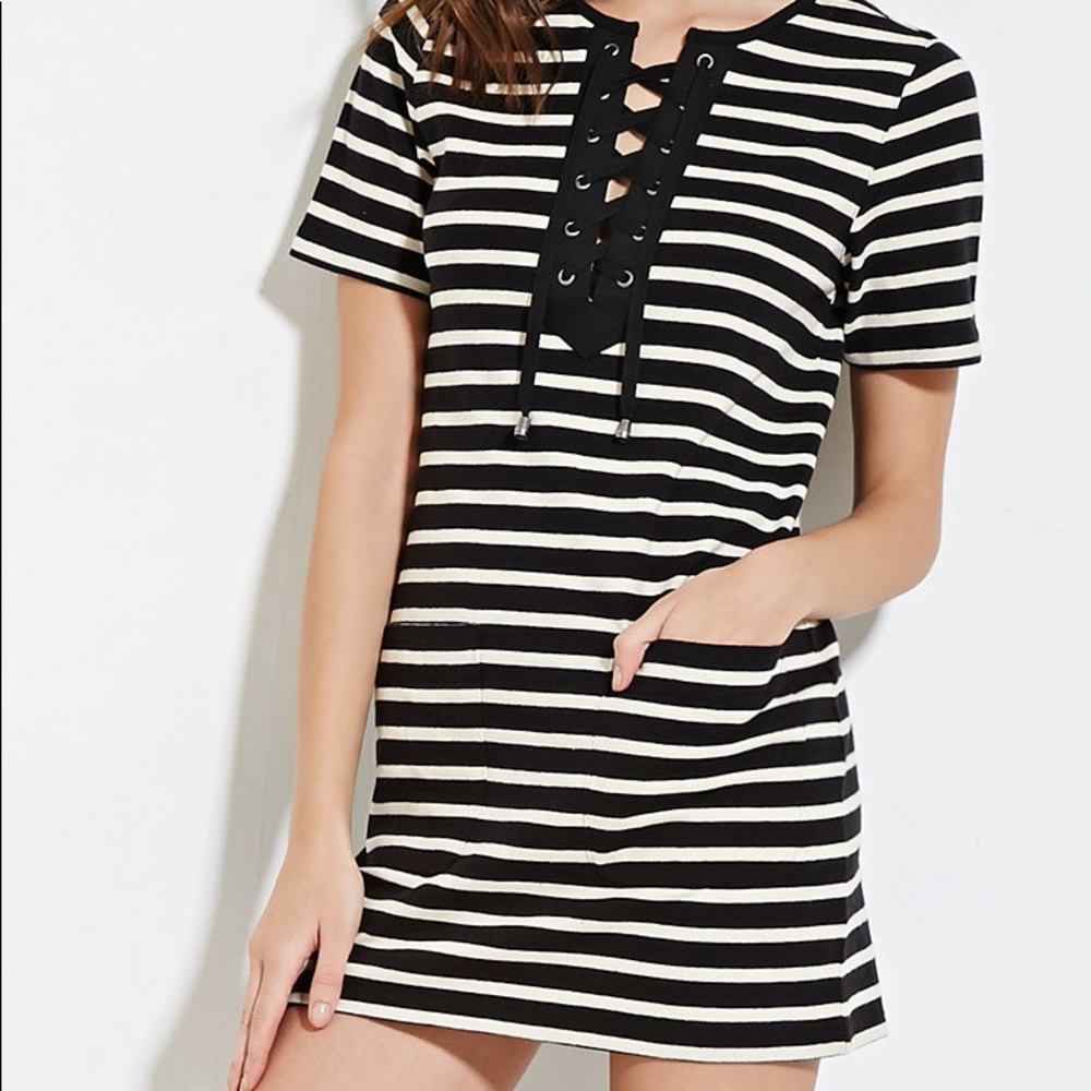 Striped Lace Up Dress